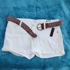 No Boundaries White Jean Shorts with Brown Belt